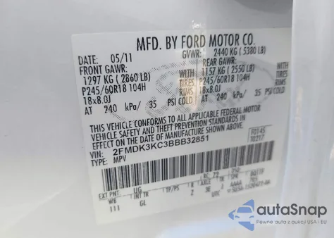 2011 Ford Edge Limited из США, поврежденный, VIN 2FMDK3KC3BBB32851